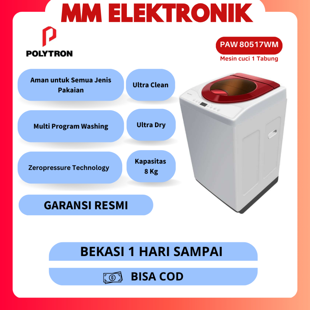 MESIN CUCI TOP LOADING POLYTRON PAW 80517 WM/WB