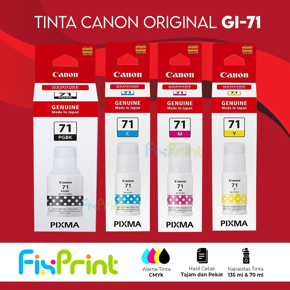 Tinta Original GI-71 GI71 Canon Refill Printer G1020 G2020 G3020 G3060 Canon Tinta Original Pixma Ca