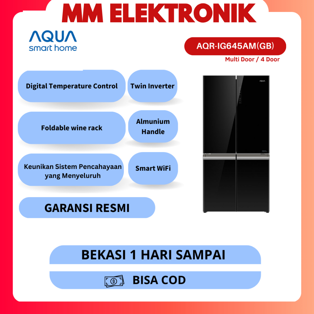 Kulkas Multi Door AQUA AQR-IG645AM-GB | Side by side AQRIG645 4 pintu