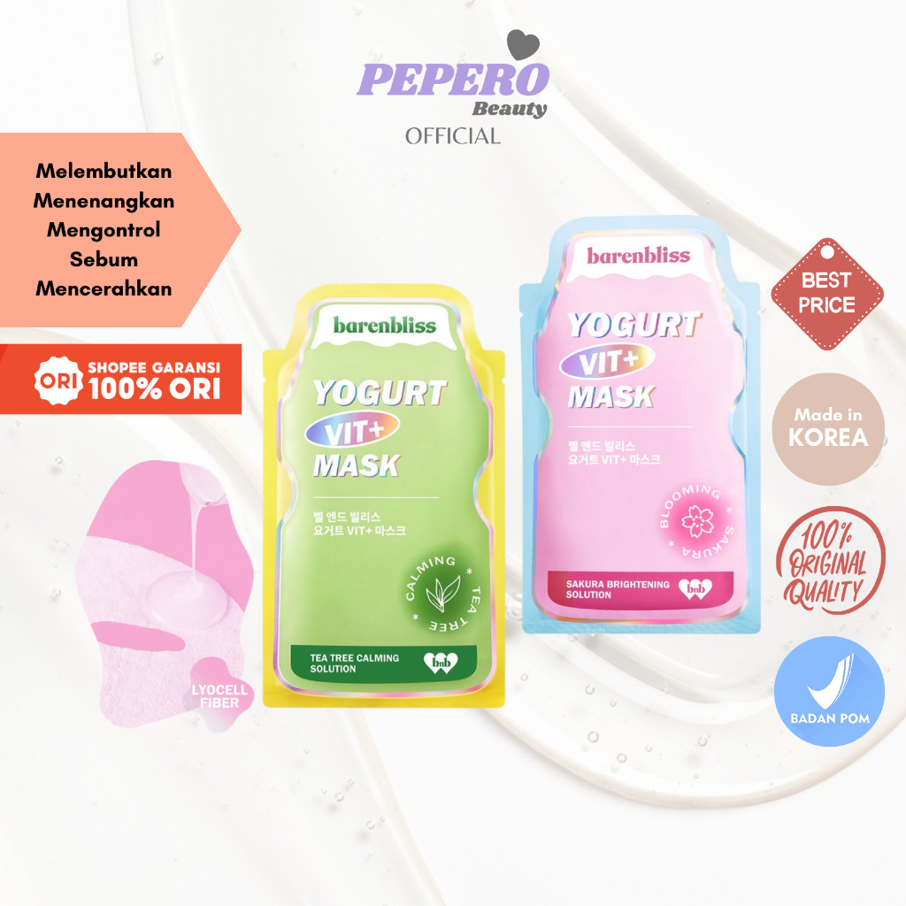 BNB BARENBLISS Yogurt Vit+ Mask - Calming Tea Tree | Blooming Sakura