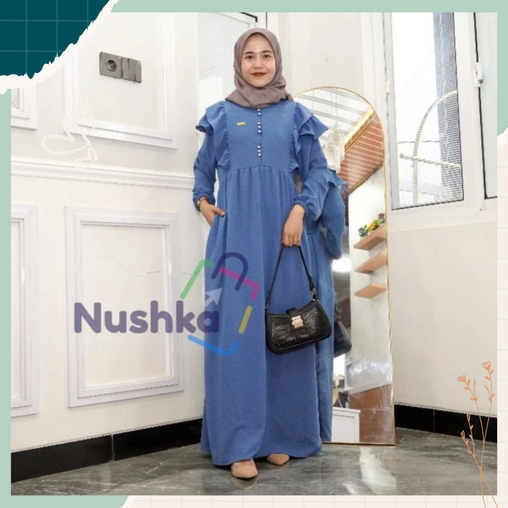 Dress Gamis Dress Ruffle Dres Polos Busui Homey Fashion Muslim Wanita Daily Jumbo Big Size Bahan Ray