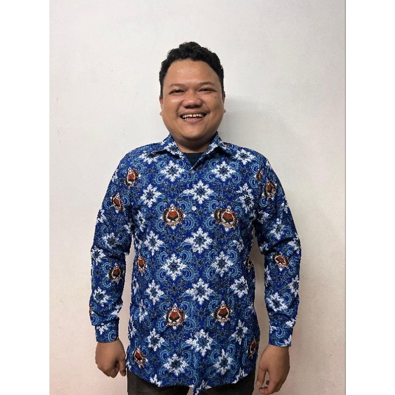 Batik Mts/Batik Mts Nasional/Seragam Batik Sekolah Motif Lugina Biru Kerah kemeja Lengan Manset