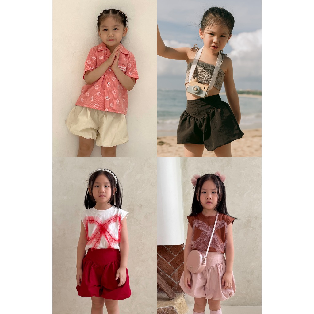 EESOME Molly Petite Shorts (Creme, Choco, Red, Pink) / Celana Balon Pendek Anak Premium Korean Style