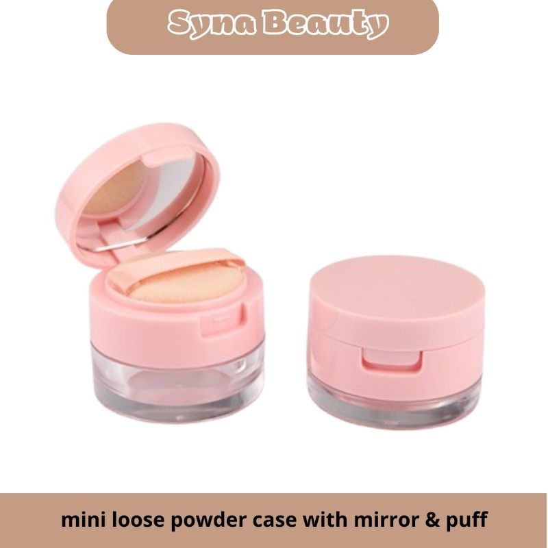 Mini Loose Powder Case Travel Tempat Bedak Tabur Portabel Kecil dengan cermin dan puff