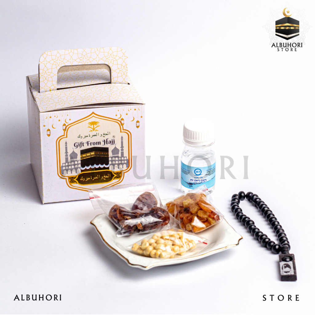 

Oleh Oleh Haji dan Umroh Gift Hampers Paket Souvenir isi Air Zamzam Ori Kurma Kacang Tasbih Kayu 33