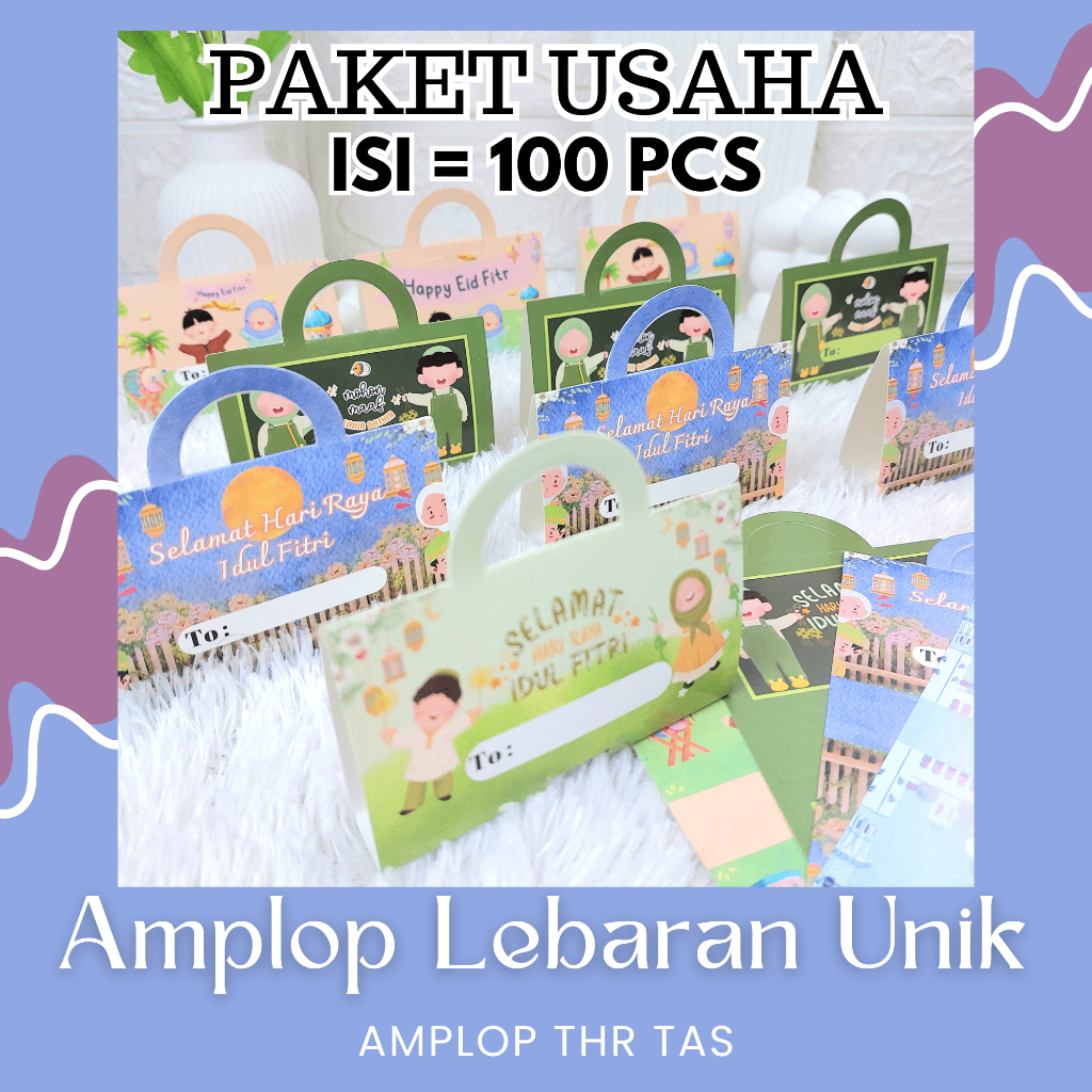 

PAKET USAHA Amplop Lebaran Unik / Amplop THR Bentuk Tas / Tas Lebaran - 100pcs