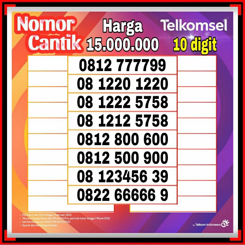 nomor cantik Telkomsel 10 digit 4G support 5G