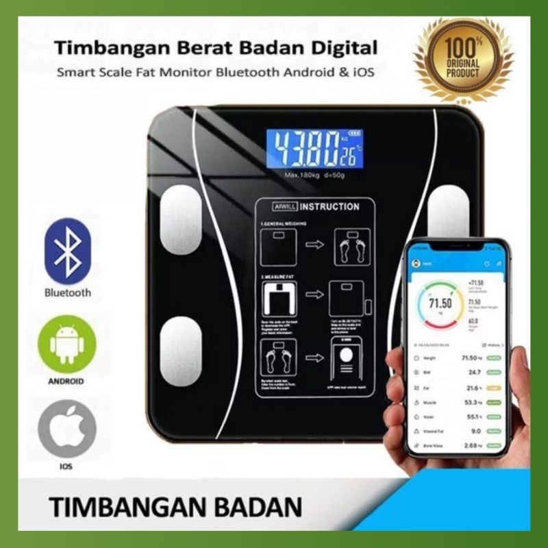 Timbangan Digital Timbangan Badan Fat Monitor Digital Scale With Bluetooth App Smart Scale Timbangan