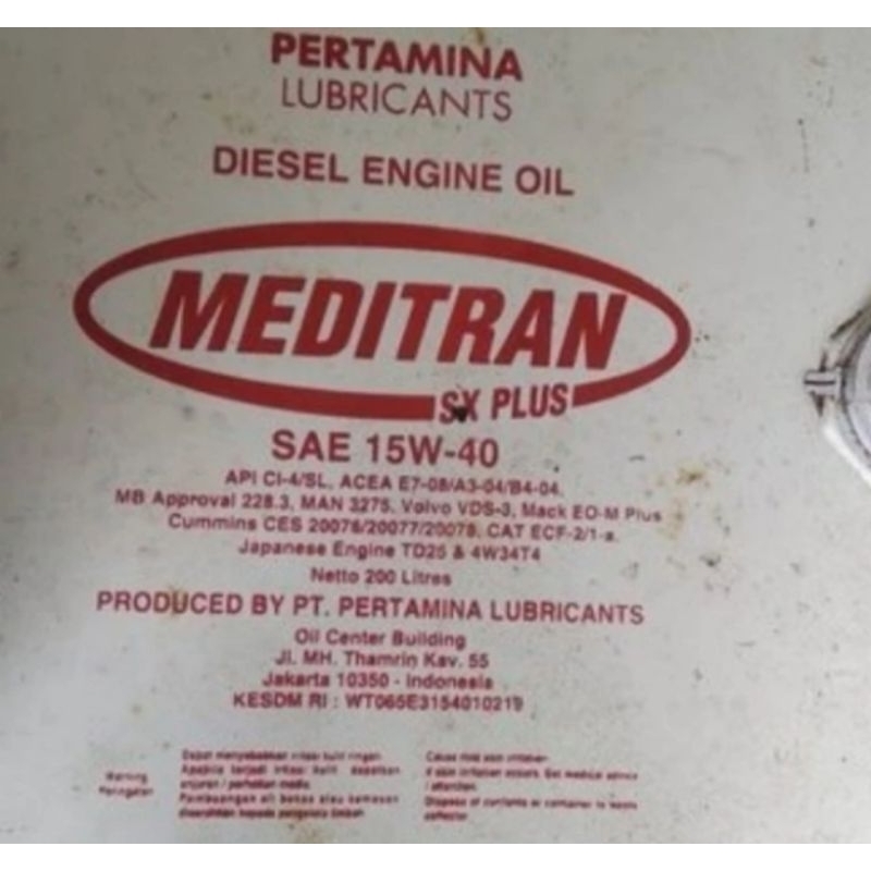 OLI DRUM PERTAMINA MEDITRAN SX PLUS CI-4 .15W-40.209L