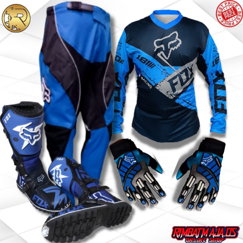 BAJU JERSEY SET MOTOR TRAIL CROSS PLUS CELANA SEPATU SARUNG TANGAN  TRAIL MOTOCROSS FULLSET DEWASA