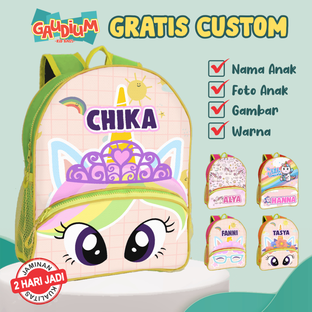[GAUDIUM ALLY] Tas Anak Custom Nama Tulisan Unicorn Kuda Poni Little Pony | Tas Perempuan Cewek Lucu