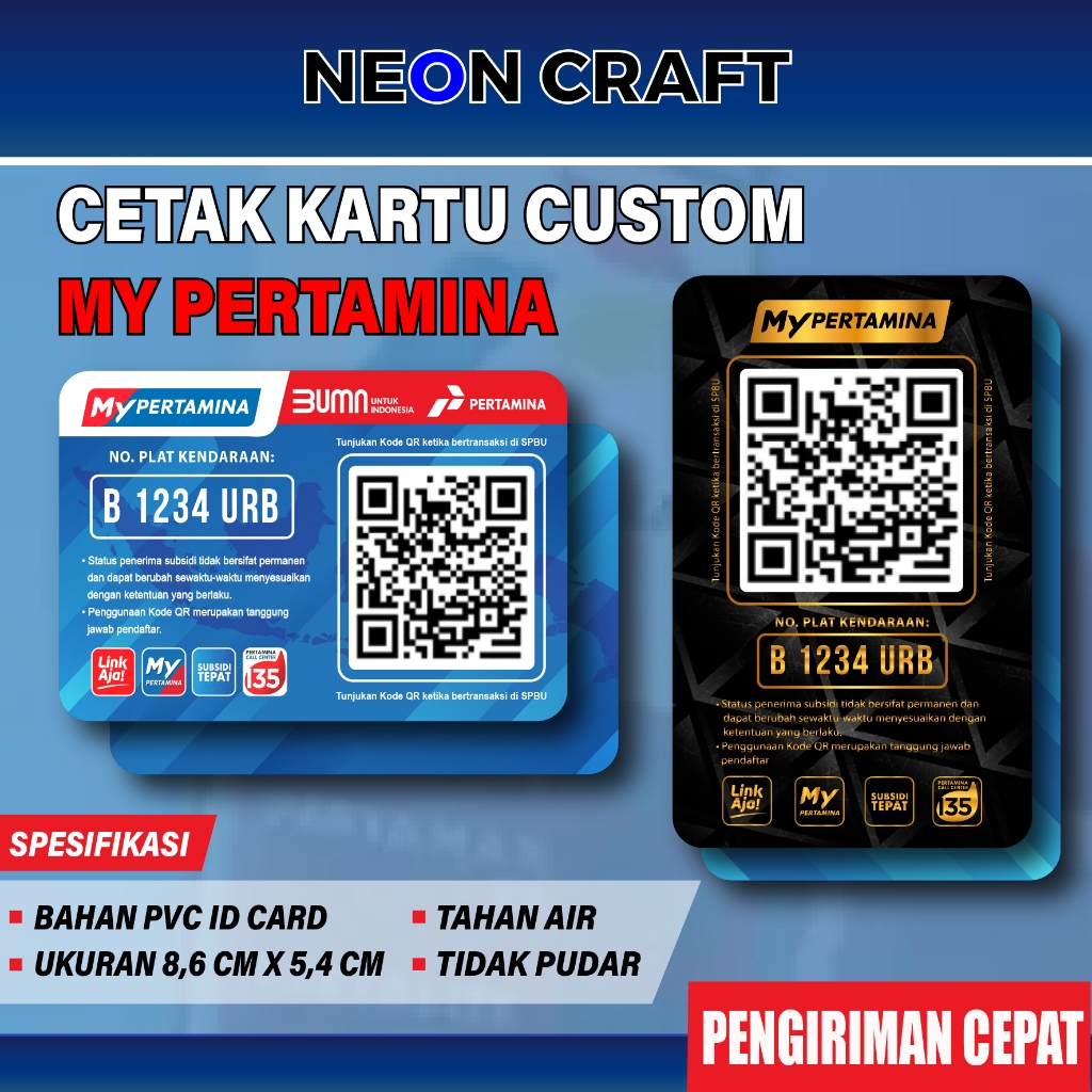 Cetak Kartu My Pertamina | ID Card My Pertamina | Barcode pertamina Bisa Custom Foto / Gambar Mobil 