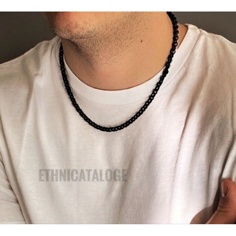 kalung pria wanita manik hitam acrylic 4mm