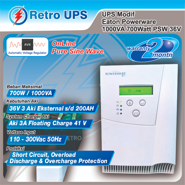 UPS Modif Eaton Powerware 1000VA 700Watt PSW 36V