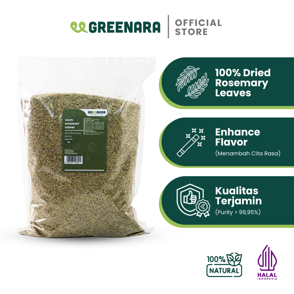 

Greenara - Daun Rosemary Kering 1kg / Dried Rosemary Leaves