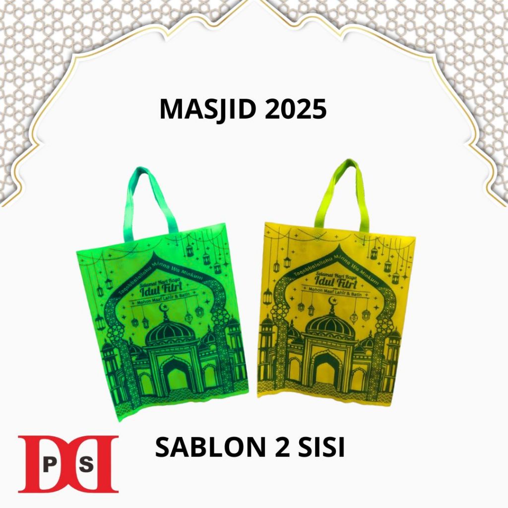 

1 LUSIN - Goodie bag Lebaran MASJID Idul Fitri UK 38X45x8 Sablon 2 SISI - Spunbond lebaran - hampers lebaran