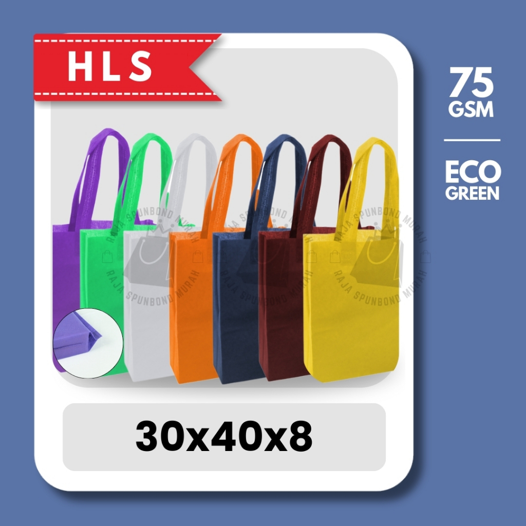 

HLS 75GSM Tas Spunbond Goodie Bag Laken Model Tali Ukuran 30x40x8 CM Tebal Polos