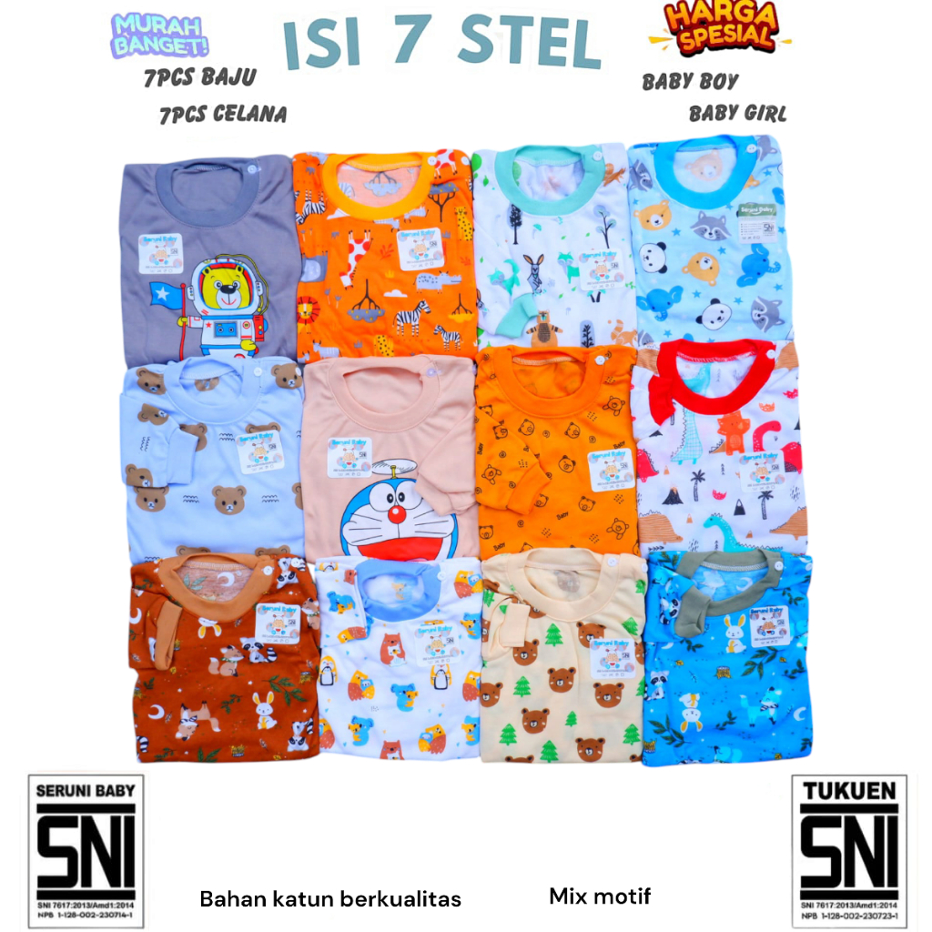 Promo  Paket Usaha Dapat 7 Baju 7 Celana Paket Setelan Baju Bayi 0-12 Bulan