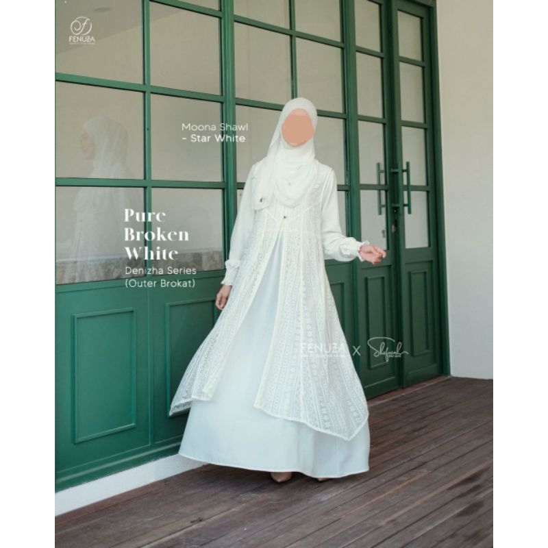 Fenuza - Denizha Dress Brokat Outer Putih Cantik Gamis