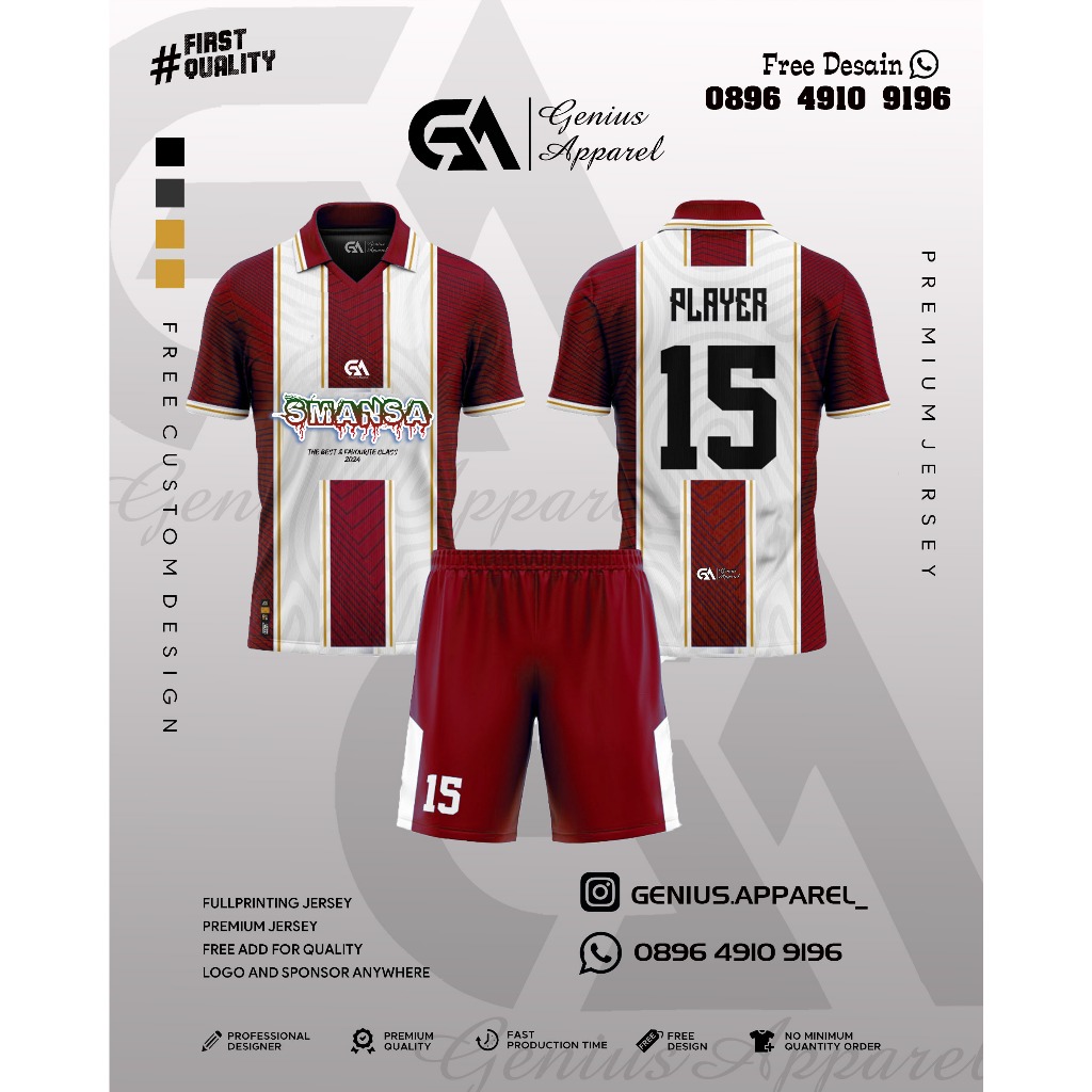 Free Desain Jersey Kerah Sepak Bola Futsal Full print