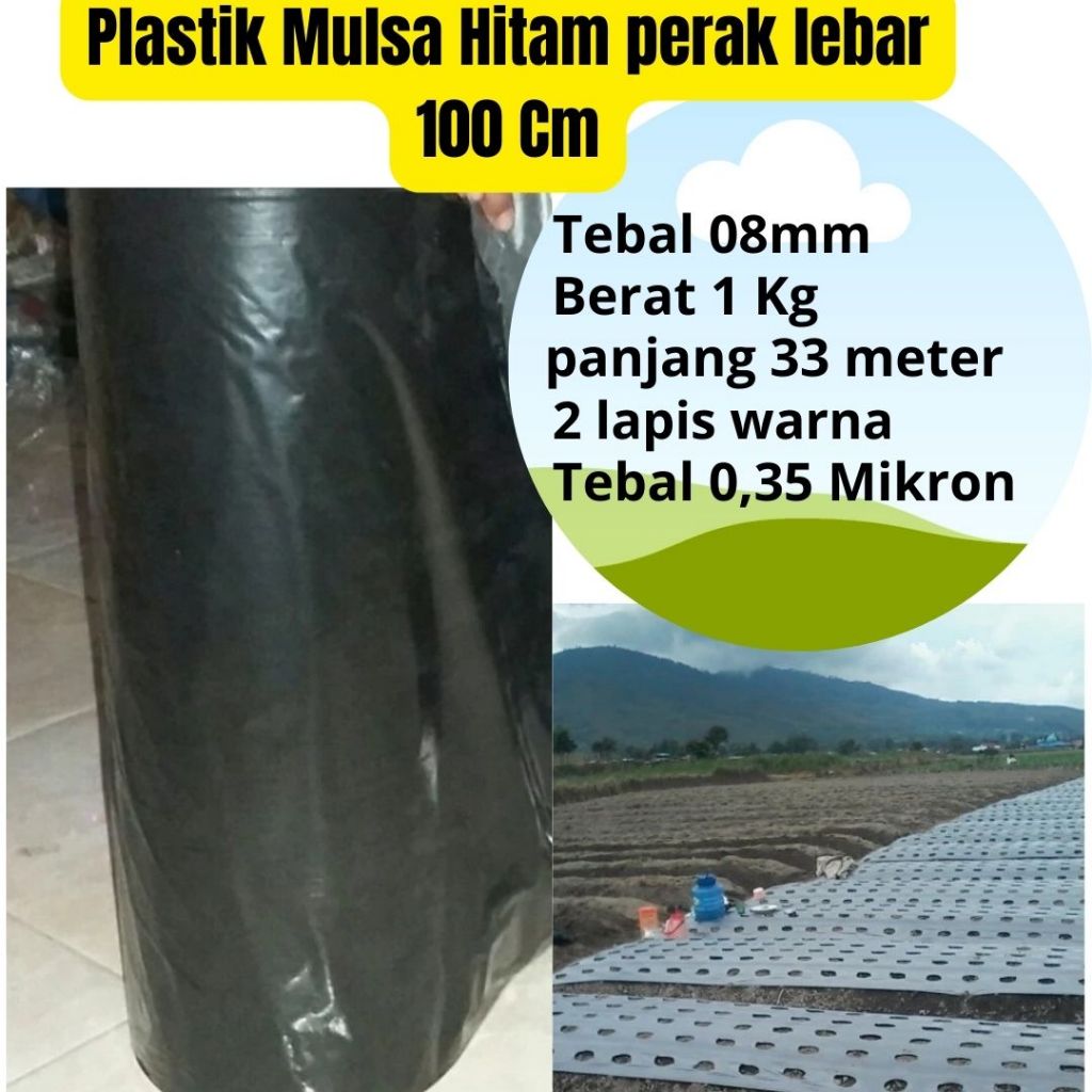 Plastik Mulsa Hitam Perak Lebar Tebal 035 mm Lebar 100 cm - 1 kg | Mulsa Hitam Perak 1 kg Ukuran 60 
