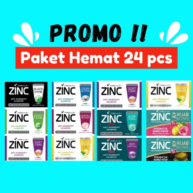 (2 Renceng) Shampoo Zinc Shampoo Zinc Sachet Saset Shampoo Zinc Men Cool Hitam Hijab Zinc Anti Dandr