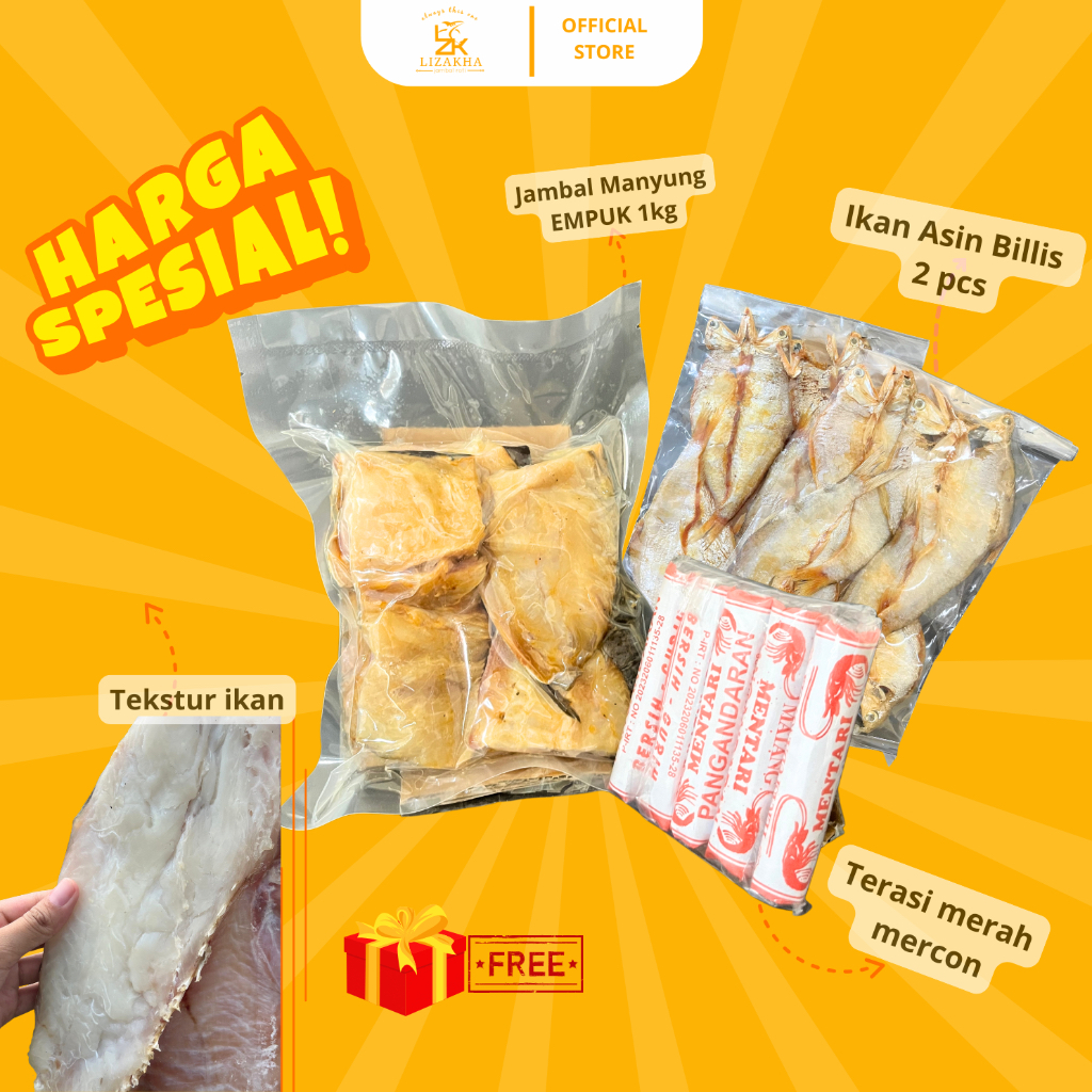 

[COD] Paket Ikan Asin Jambal Roti Manyung Empuk 1kg+Billis 2+ Terasi mercon isi 5 by Lizakha