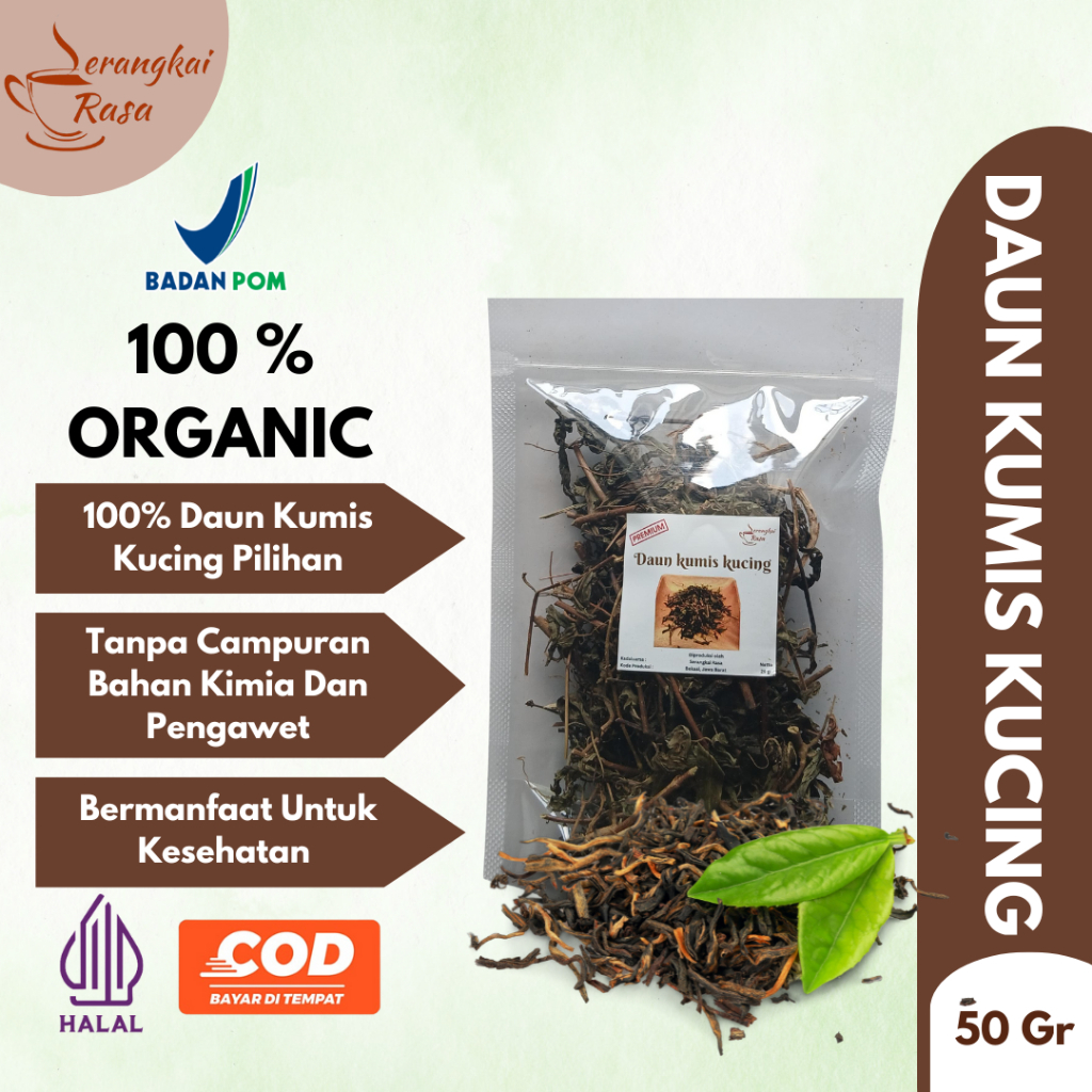 

Daun Kumis Kucing Kering Pouch | 25g | Herbal Organik