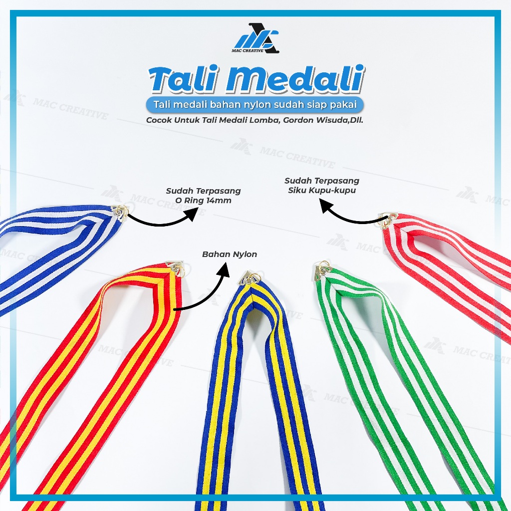 

TALI PITA MEDALI 3CM SIAP PAKAI - TALI KALUNG MEDALI WISUDA SIKU KUPU KUPU SUDAH TERPASANG RING