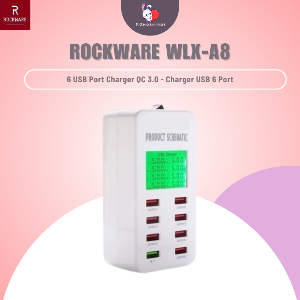 Rockware WLX-A8 - 6 USB Port Charger QC 3.0 - Charger USB 6 Port