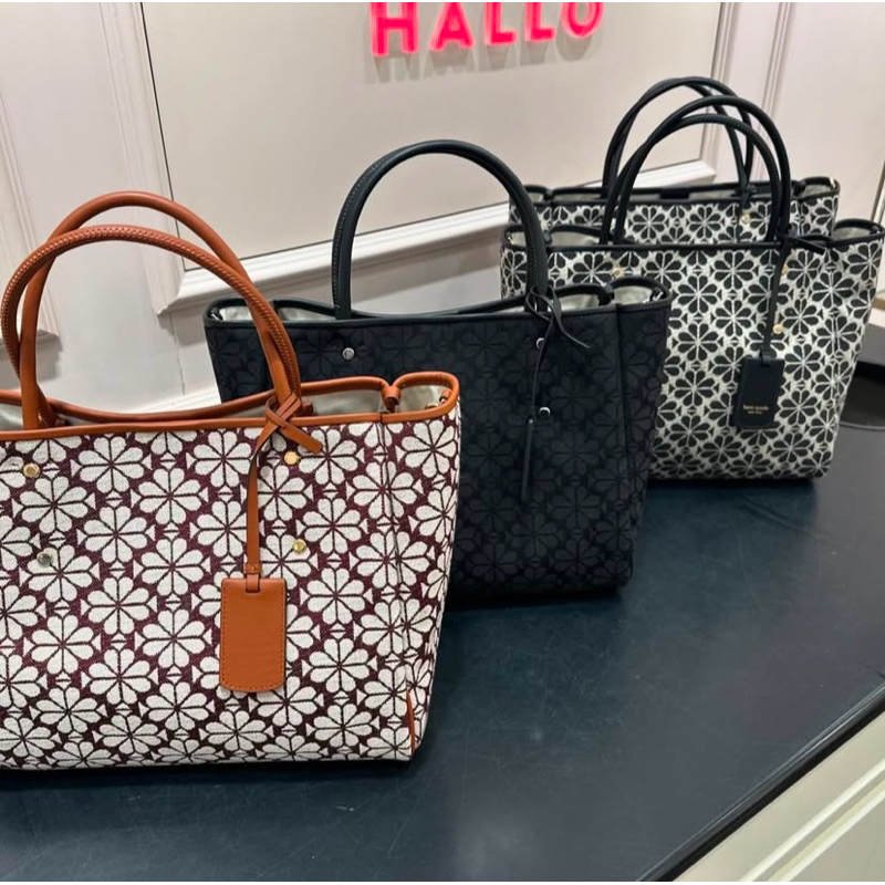 KS SPADE FLOWER JACQUARD MEDIUM EVERYTHING TOTE BAG