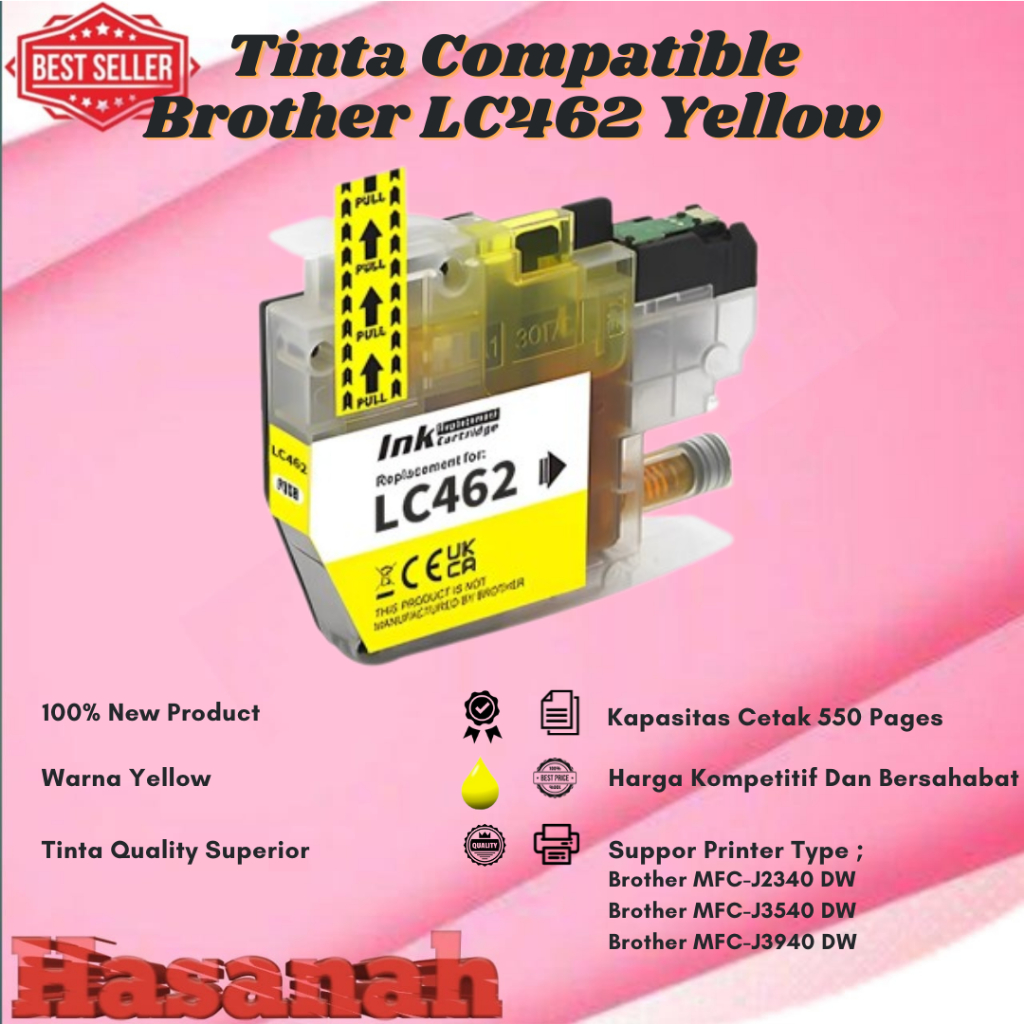 Tinta Catridge Compatible Brother LC462 Yellow For Brother MFC-J2340 DW Brother, MFC-J3540 DW, Broth