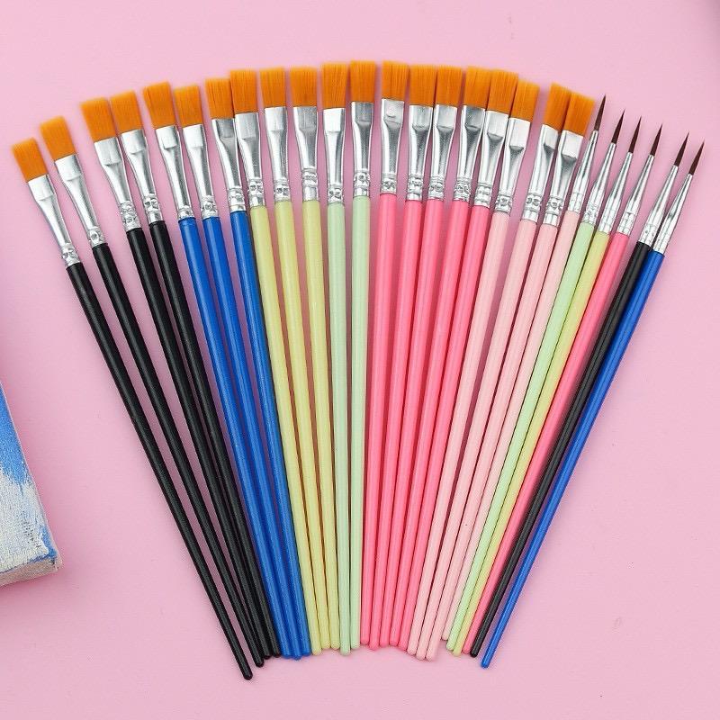 

Kuas Lukis Cat Air Kanvas Paint Brush Rainbow Nilon Isi 10 Pcs