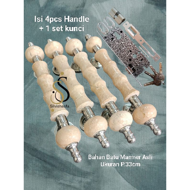 4pcs Handle + kunci Set 25cm,33cm Handle Pintu Rumah Kamar Gagang Pintu Minimalis Bahan Dasar Batu M
