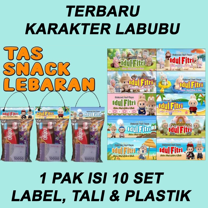 

10 TAS SNACK LEBARAN PLASTIK LABEL DAN TALI BISA UNTUK THR ULANG TAHUN SOUVENIR AMPLOP LEBARAN