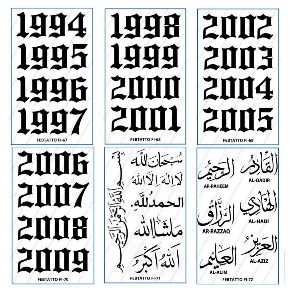 FRUIT INK Tato Temporer Mini Tahan 1 Bulan Semi Permanent tahun kelahiran tulisan arab Ukuran 6cm x 