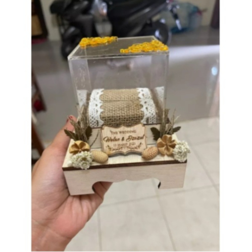 Kotak Cincin Pernikahan Kayu Akrilik Gaya Rustic bonus Custom Nama