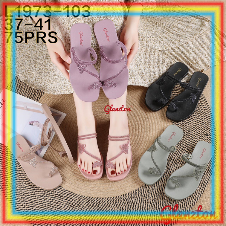 L1973-103 Sandal Jempol Jepit Wanita Glanzton Sendal Jepit Cewek Kupu-Kupu Gliter Kekinian Glanzton