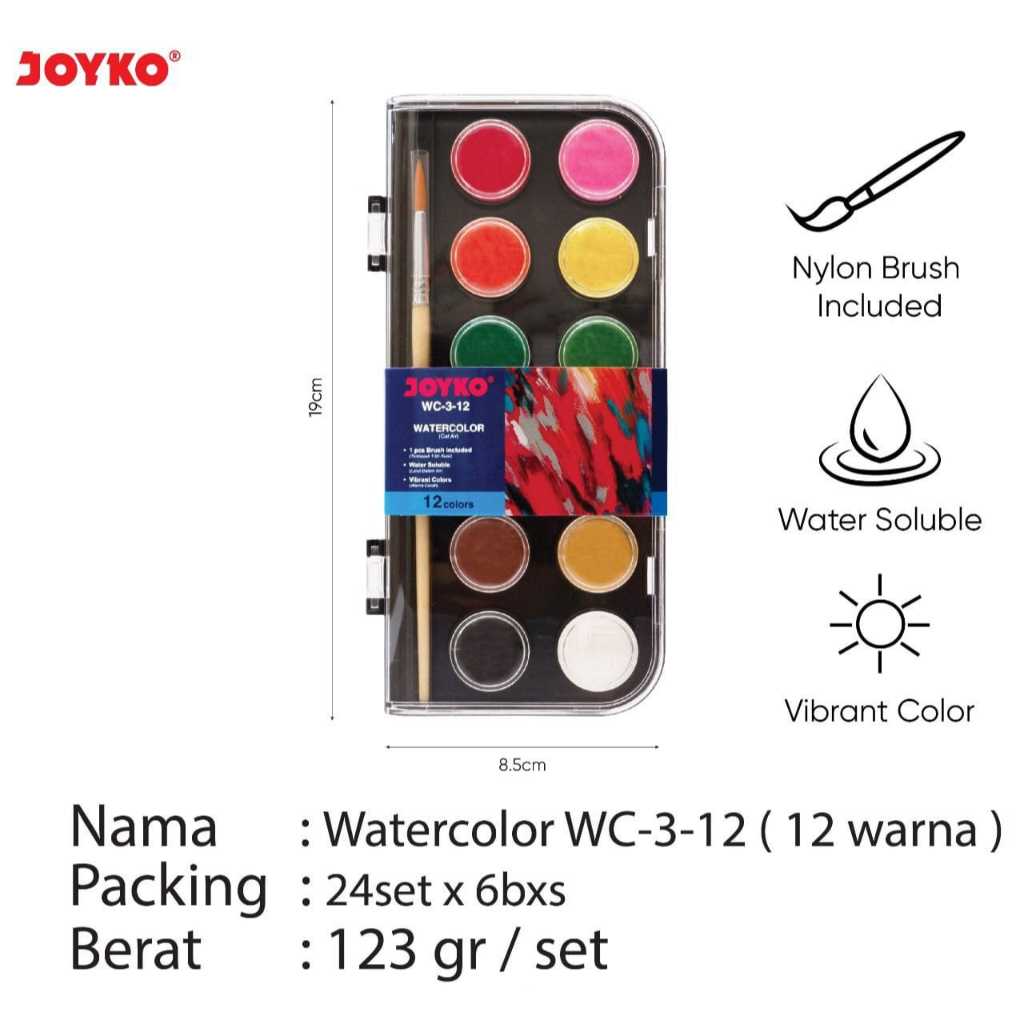 

Cat Air Watercolour WC 3 Joyko - 12 Warna