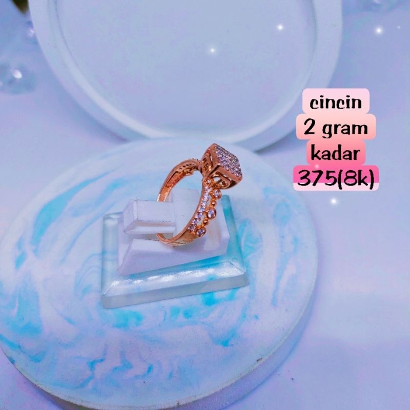 cincin emas model 2 gram permata(rose gold dan kuning)mas kadar 375(8k)