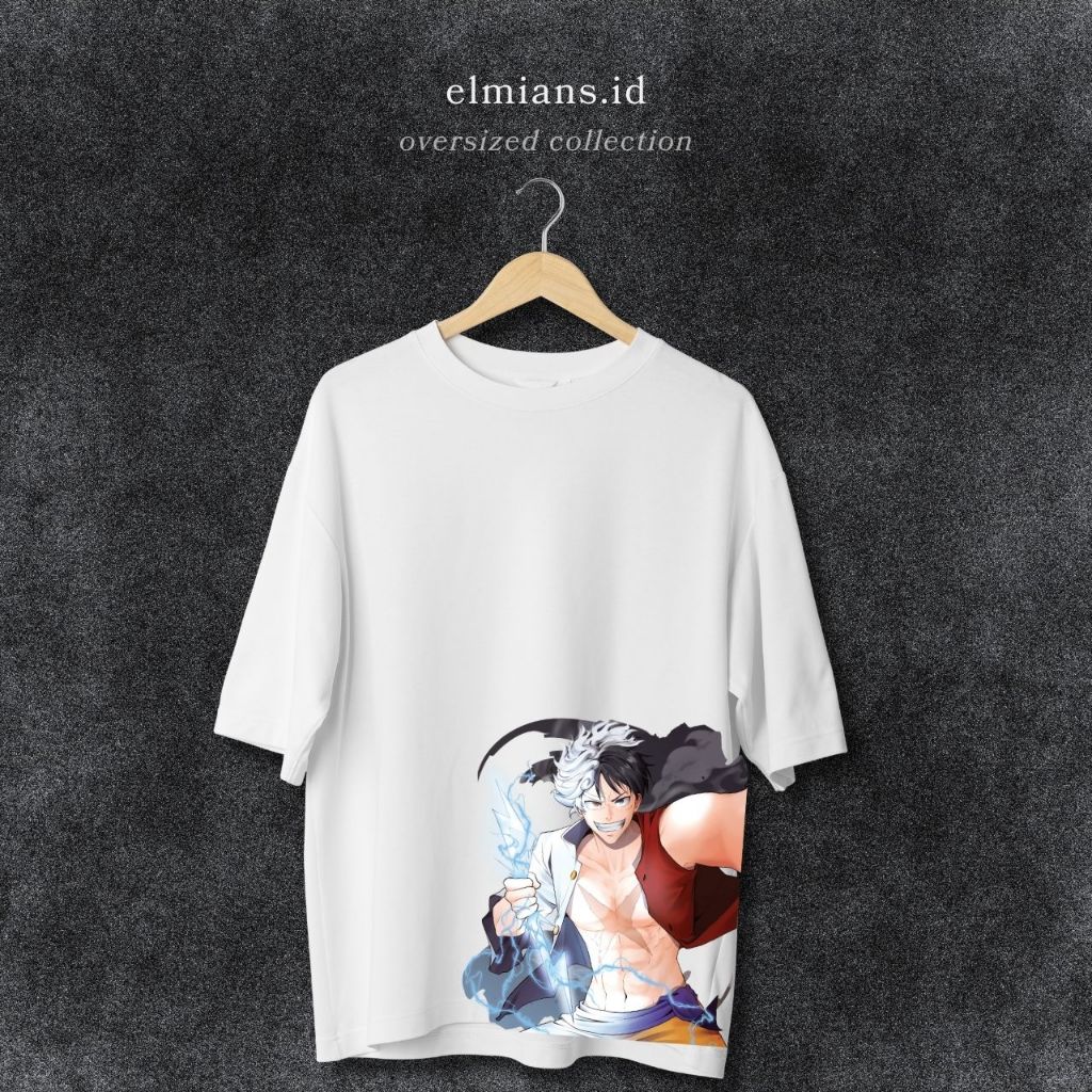 Elmians T-Shirt Oversize Luffy Gear 5 Baju Kaos Putih One Piece