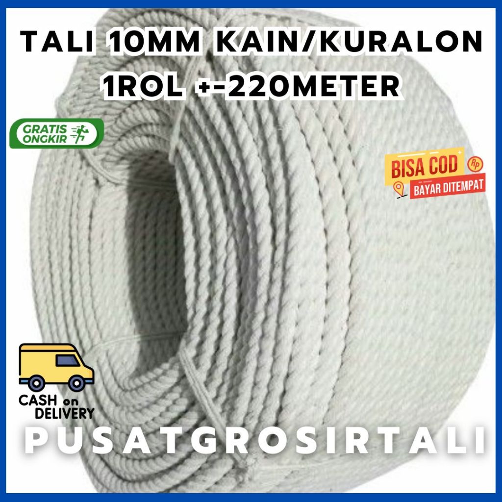 

TALI TAMBANG BAHAN KAIN 10MM / TAMBANG 10MM / TAMPAR 10MM / TALI KURALON 10MM 1ROL