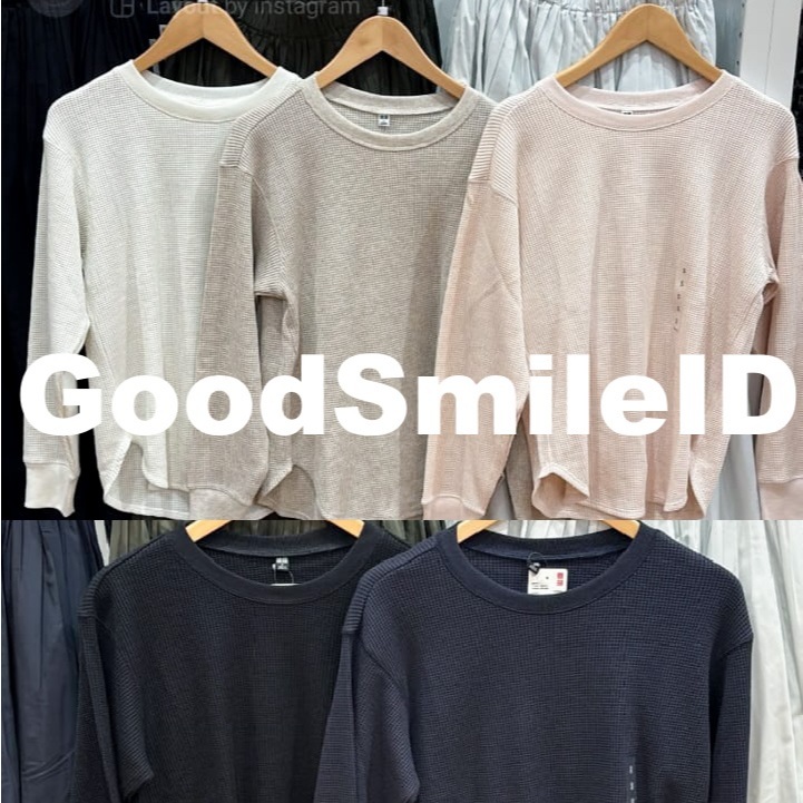 SALE Women T-Shirt Waffle Lengan Panjang Kaos Sweater Wanita Cewek UNIQLO