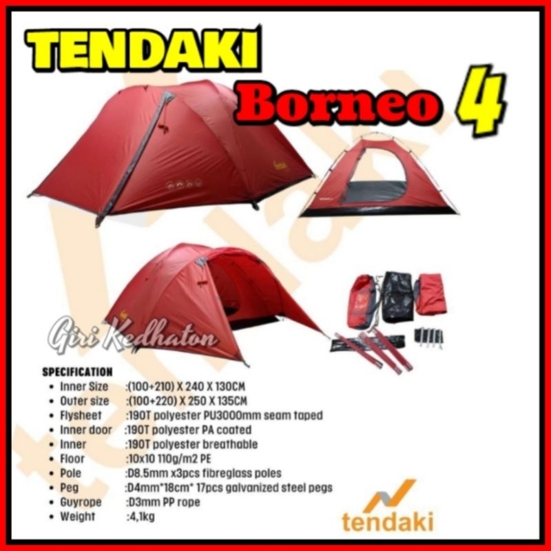 Tenda Kapasitas 4 Orang Tendaki Borneo 4