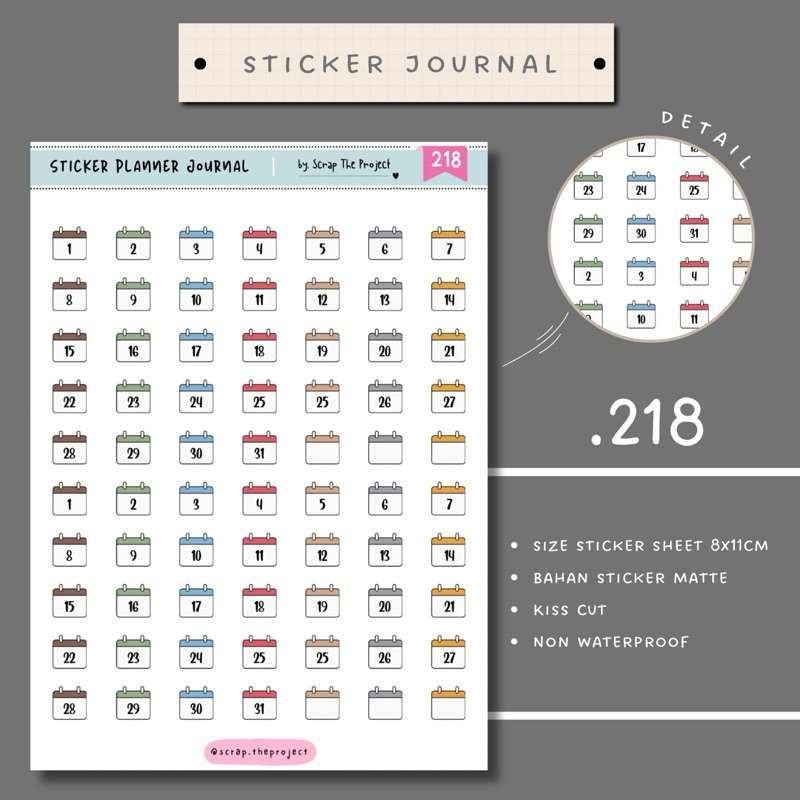 

STICKER PLANNER JOURNAL / DATE OF CALENDAR STICKER / SCRAPBOOK STAMP / STP - 218