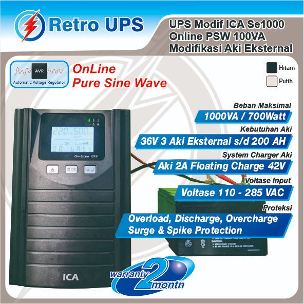 UPS Modif ICA SE1000 Online PSW 1000VA Modifikasi Aki External