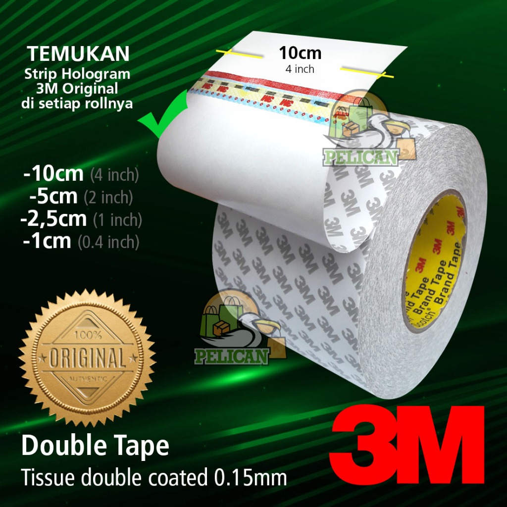 Double Tape 3M 10cm, Tissue, kertas 9080a, Original Hologram seal