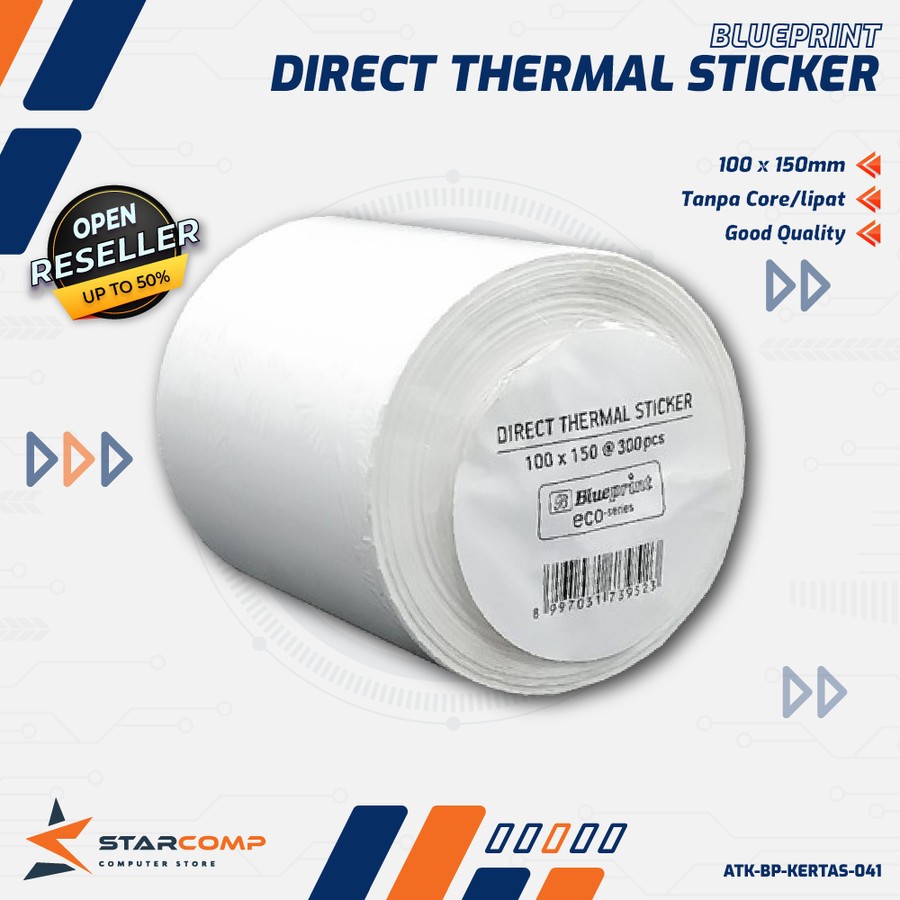 

Direct Thermal Sticker Label Resi ECO BLUEPRINT 100x150 mm isi 300pcs