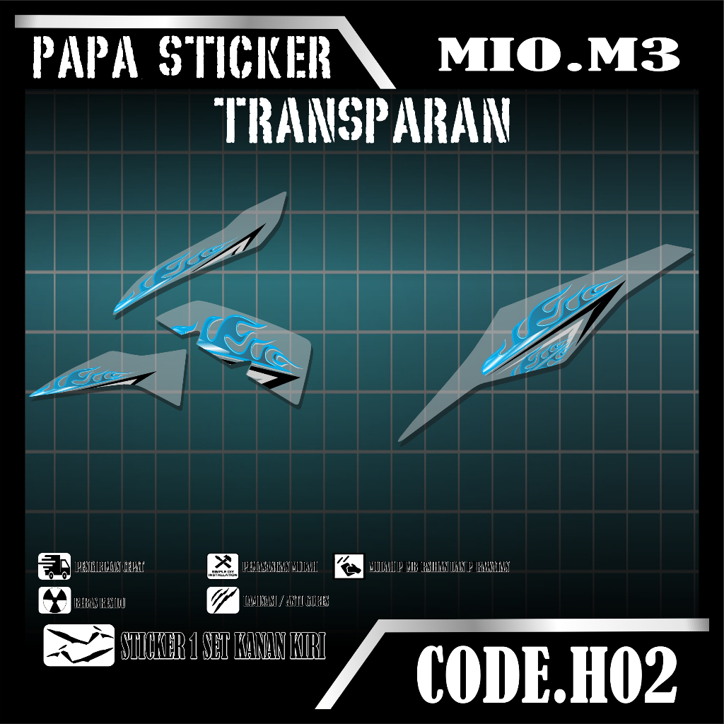 Transparan Striping MIO M3 STICKER MOTIF  API  Transparan papa H02