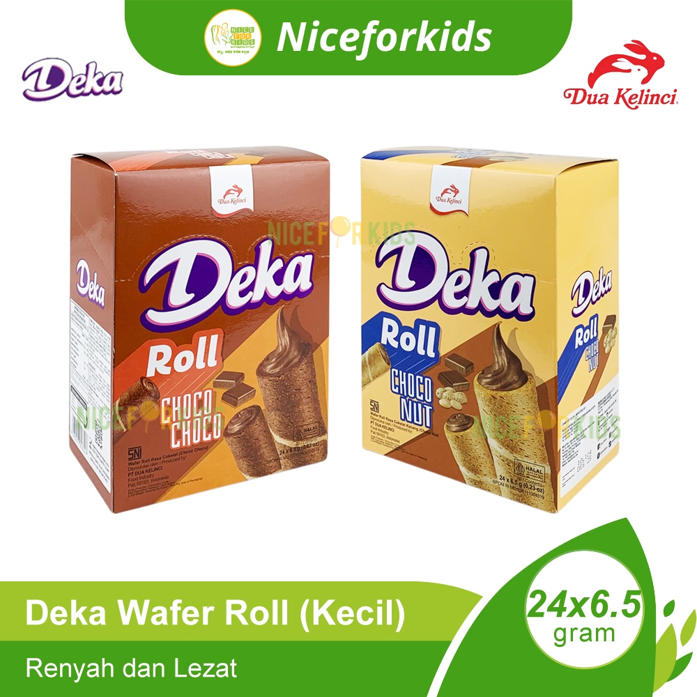 

Deka Wafer Roll Kecil Box Isi 24x6.5 gr / Deka Roll Choco Choco / Deka Roll Choco Nut / Cemilan Enak Renyah